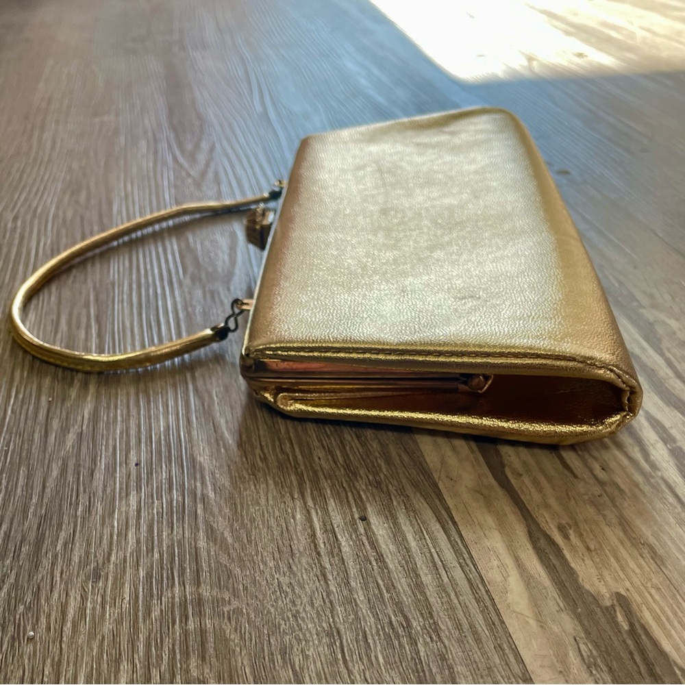 Vintage Gold Foil Metallic Snap Lock Mini Bag Purse - Picture 7 of 16